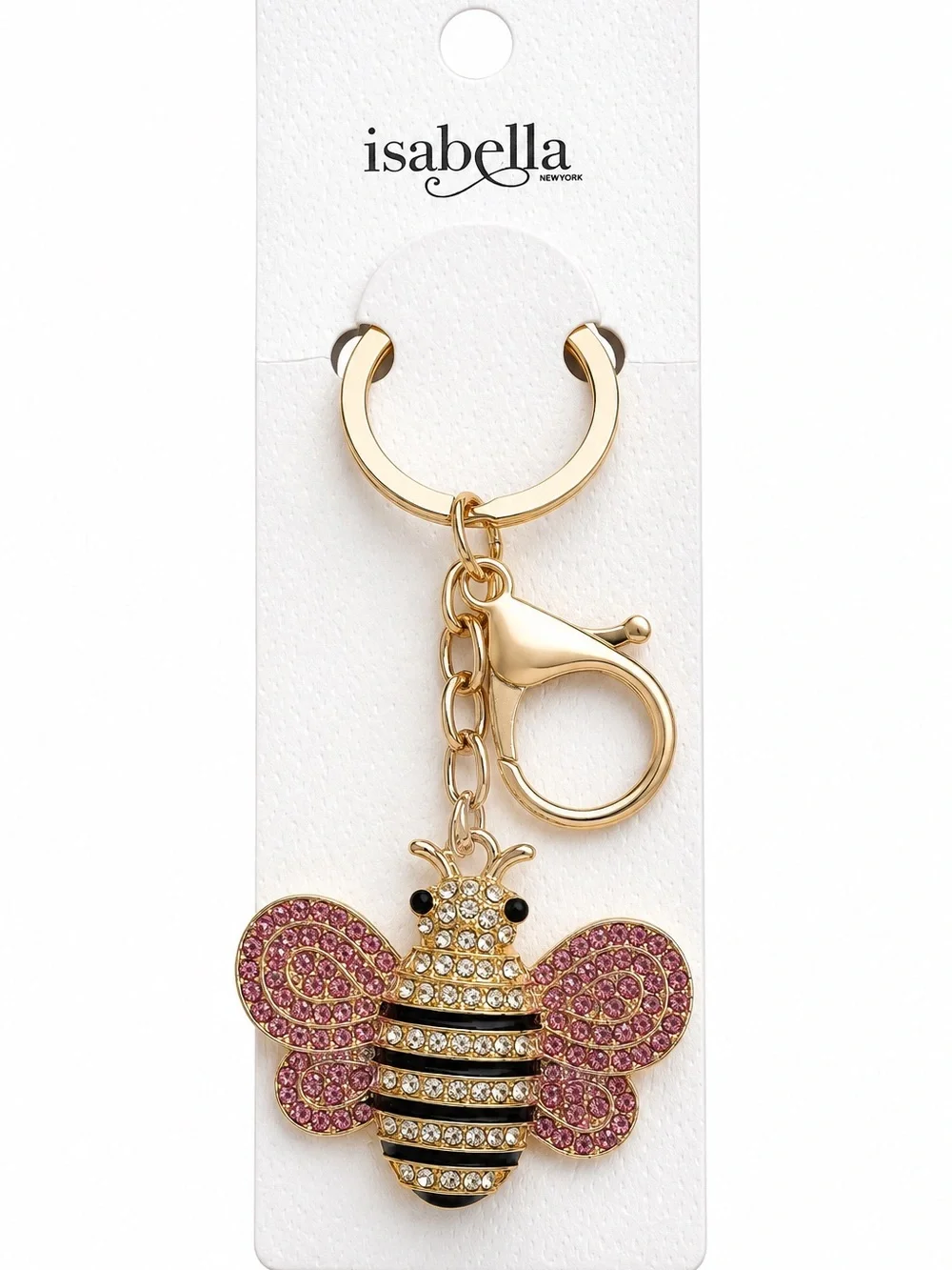 Pink Crystal Bee Keychain Gold Rhinestone Bag Charm Purse Accessory Gift NWT